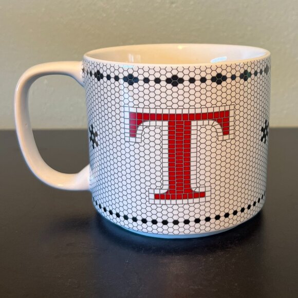 BEE & WILLOW Letter T Monogram Initial Wide-Mouth Honeycomb Mosaic Ceramic Mug - Picture 1 of 12